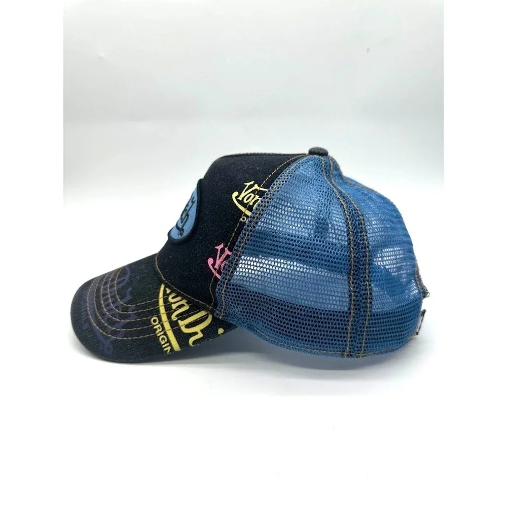 Von Dutch Adjustable Mesh Back Trucker Hat Blue/Black Multicolor Logo